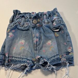 Girls' Blue Denim Shorts with Rainbow And Minnie Mouse Print-GAP Disney Collab